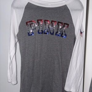 New Victoria’s Secret PINK Sequin Bling 4th of July shirt baseball size small